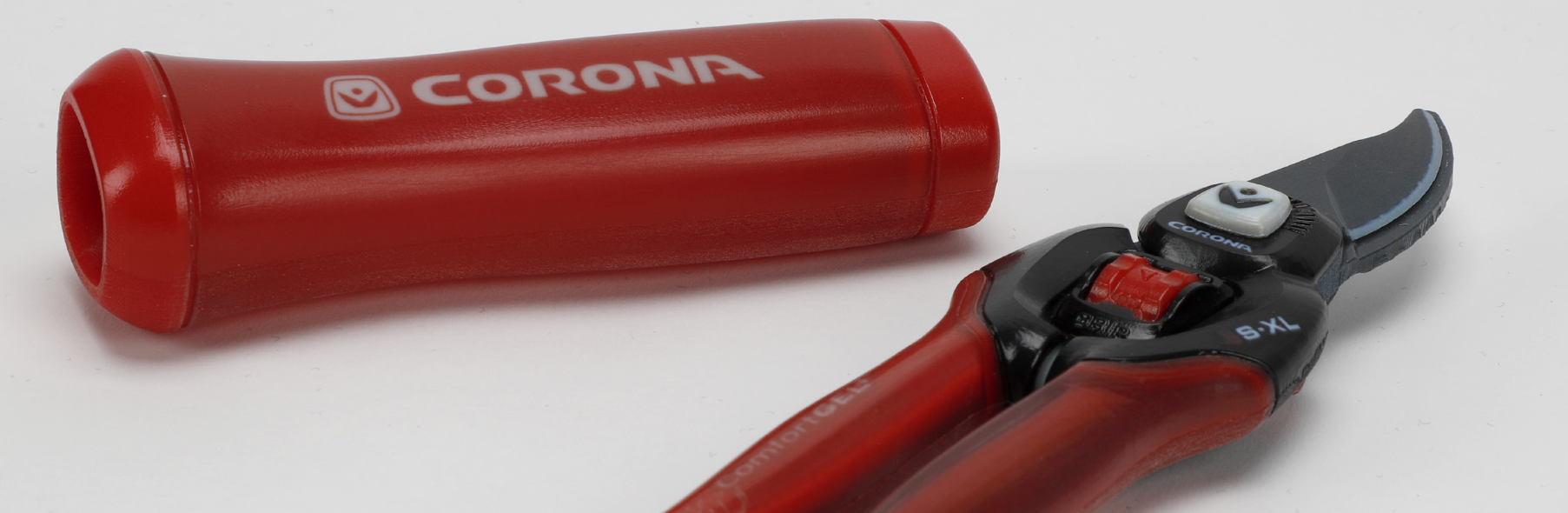 Corona lopper handle (left) and pruner prototype (right).
