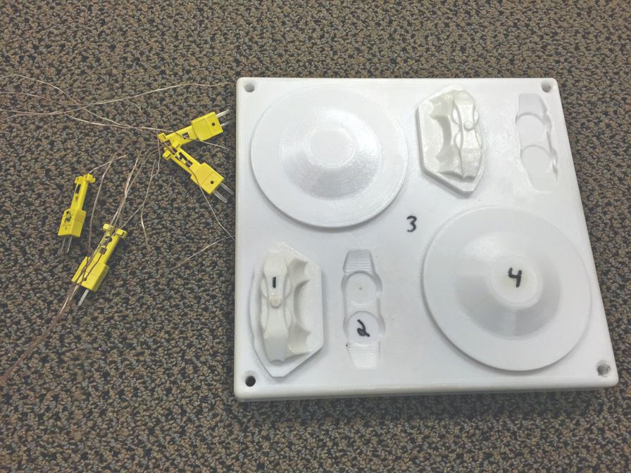  Thermocouples were embedded into the part at various locations to monitor tool temperatures during the forming process.