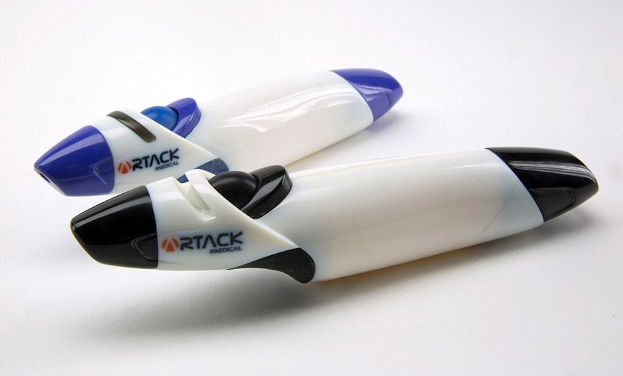 This articulated hernia mesh fixation device prototype was 3D printed complete with logo.