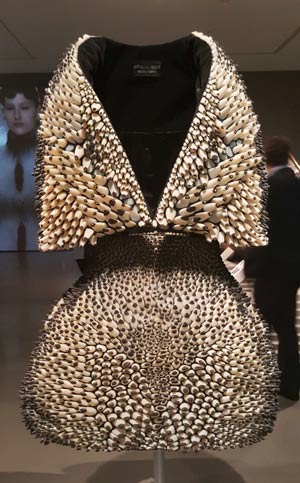 The 3D printed 'Anthozoa' cape and skirt, a collaboration between Iris van Herpen and Neri Oxman, showcases multi-color, multi-material capabilities produced on the Stratasys Connex Multi-material, Multi-color 3D Printer. The unique fashion piece first featured at Paris Fashion show in January 2013 is now on exhibit at MFA's #techstyle.