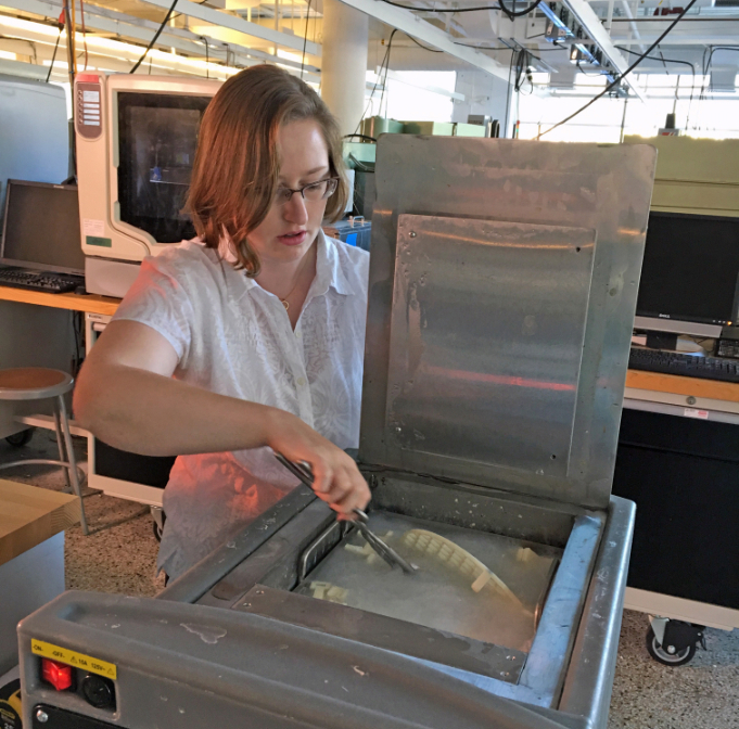 A woman named Kara at her 3d printed part bath.