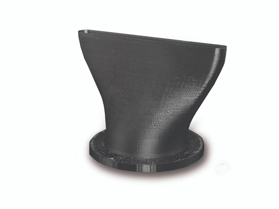 A prototype nozzle adapter 3D printed from PC-ABS material using FDM technology.