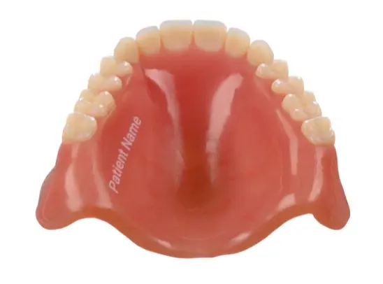 Embedded label on Stratasys TrueDent 3D printed dentures.