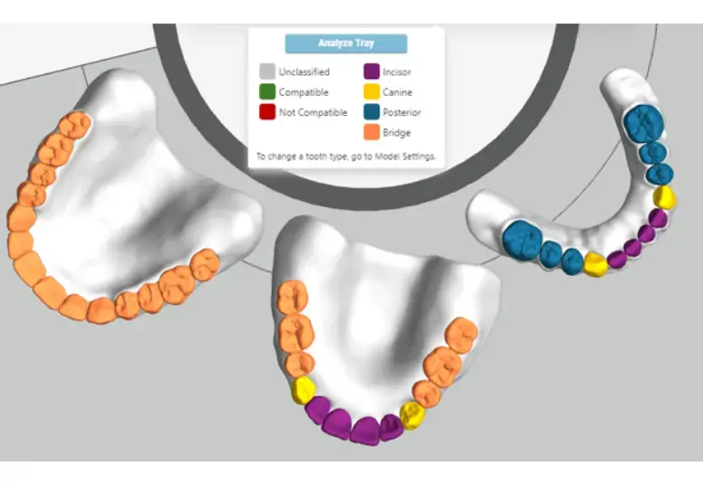 GrabCAD Print showing bridged denture teeth