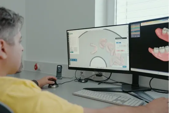 Stratasys GrabCAD Software showing a digital denture design workflow